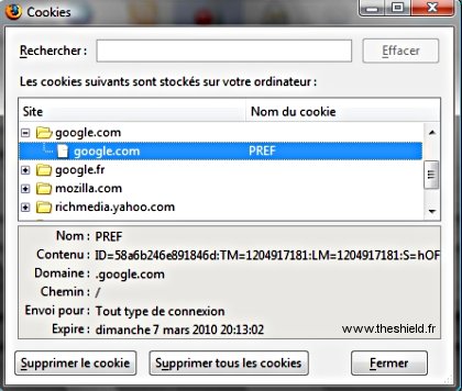 Cookies firefox - suppression
